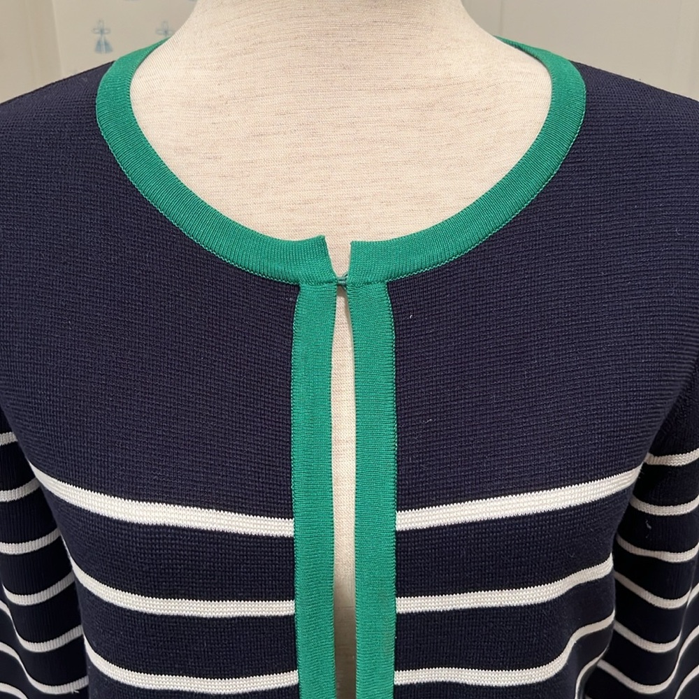 PENDLETON NAVY/WHITE STRIPED WITH GREEN TRIM LONG CARDIGAN - Picture 2 of 3